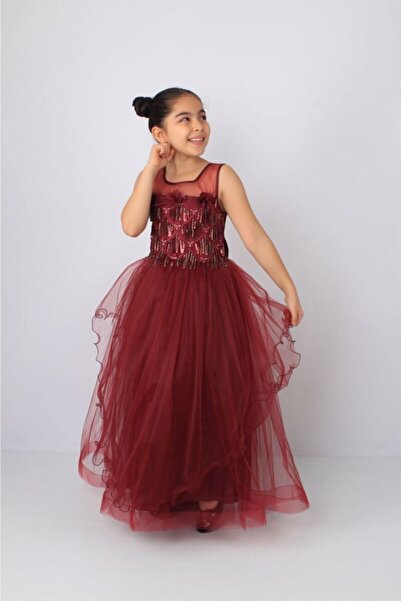 ÖFİ Kids Kız Pullu Çiçekli Kabarık Tüllü Uzun Abiye