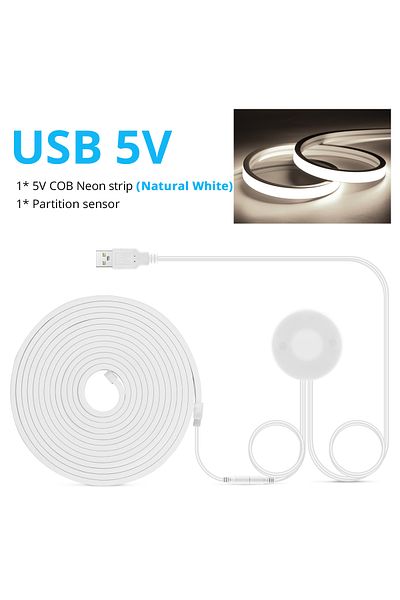 MALITAI 3m Natural White Usb 5v Led Under Cabinet Light Cob Strip Dimmable Night Neon Tape With Penetrable W