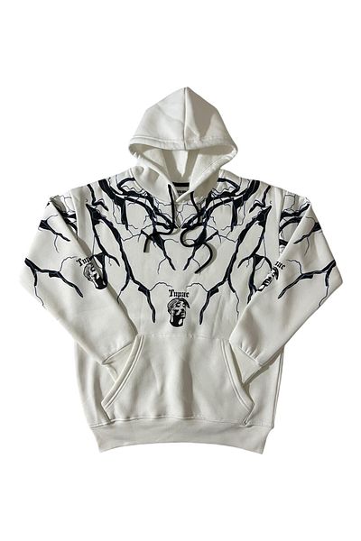 Pi Giyim Unisex Regular Fit Cotton Soft Textured Fleece Patterned Hooded Sweatshirt