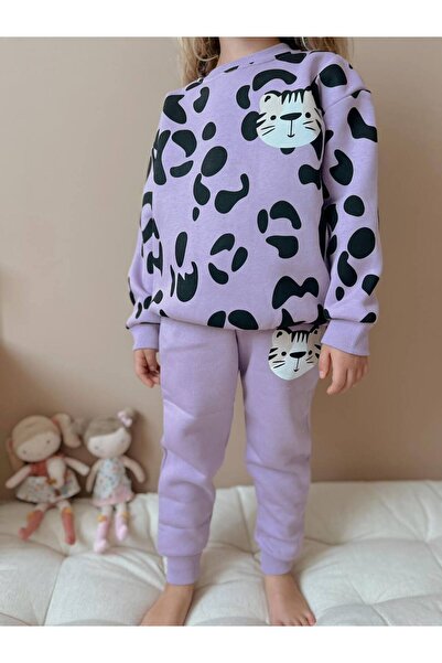 hira kids collection LEOPAR BASKILI KIZ ÇOCUK EŞOFMAN TAKIMI