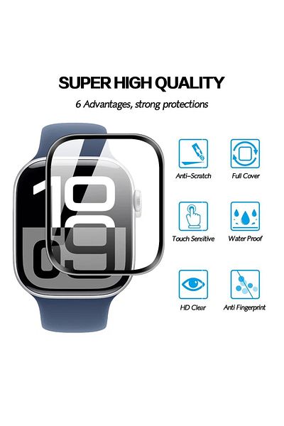 Deppo Trend واقي شاشة متوافق مع Apple Watch 10 مقاس 46 مم، غطاء كامل ثلاثي الأبعاد منحني مقاوم للصدمات