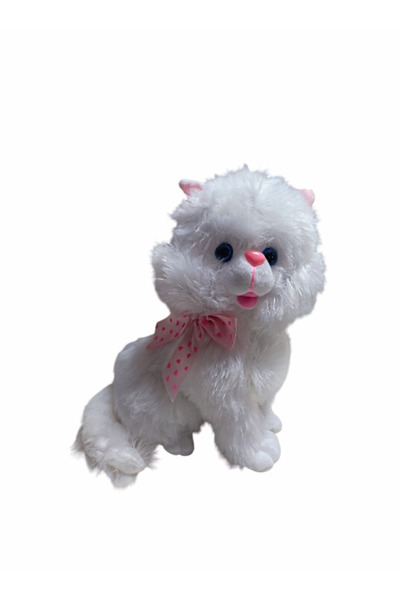 Şeker Adası Plush Toy Sitting Chubby Cute Voice Plush White Cat 45 cm