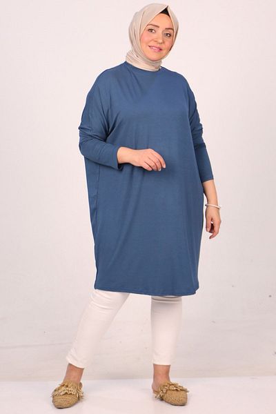 Eslina 28092 Plus Size Petrol Χρώμα Χαμηλό μανίκι τουνίκ