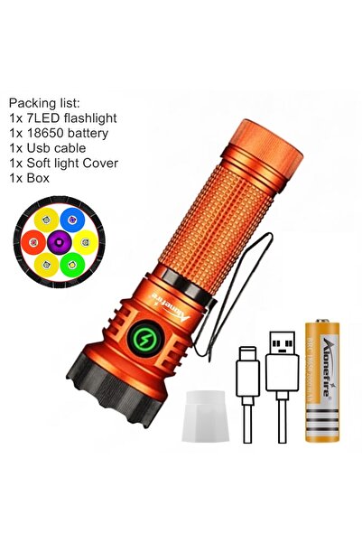 Choice مصباح يدوي متعدد الأغراض يعمل بالمغناطيس، مزود بـ 7 مصابيح LED برتقالية اللون، عالية السطوع، بيضاء، حمراء، خضراء، زرقاء، وأشعة فوق بنفسجية، يعمل ببطارية 18650، للاستخدام الخارجي.