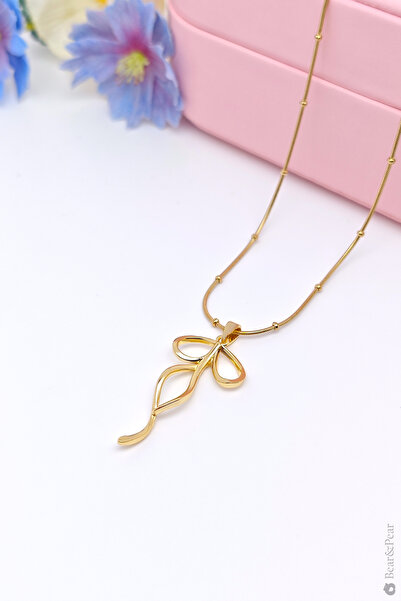 BearPear Kararmaz Çelik Kurdele Fiyonk Kolye Kadın Kolye