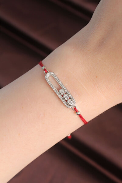 TJ Messika Model Silver Color Zircon Stone Design Red Rope Elevator Bracelet ...
