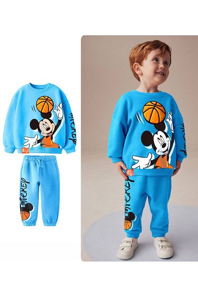 Lolliboomkids Set de trening pentru băiat, cu tematică 3D de baschet, albastru/portocaliu, cu 3 fire de iarnă