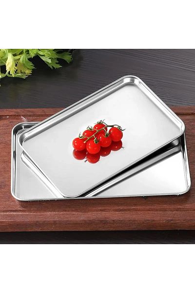 Choice 1Pc Household Stainless Steel Vermicelli Dish Thickened Rectangular Flat Bottom Liangpi Dish Barb...