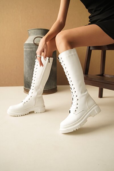 DURUNUN BUTİĞİ Duany Білі черевики на шнурівці з блискавкою на боці для щоденного носіння
