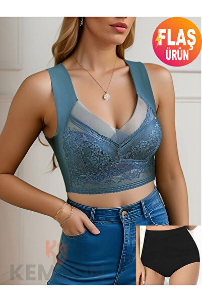 KEMSON Φθινόπωρο/Χειμώνας V λαιμόκοψη για γυναίκες με λεπτομέρεια από δαντέλα Δεν χρειάζεται σουτιέν Crop