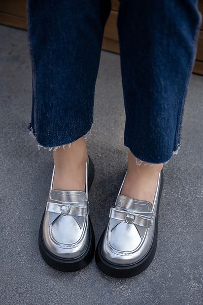 LAMİNTA Loafer de damă cu talpă groasă de 4 cm Shade Silver Heart