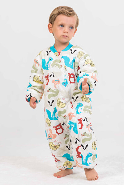 Mika Bebek & Çocuk Sincap, Kirpi Desenli Elyaf Dolgulu Uzun Fermuar Rahat Kullanım Mavi 2,5 Tog Erkek Çocuk Uyku Tulumu