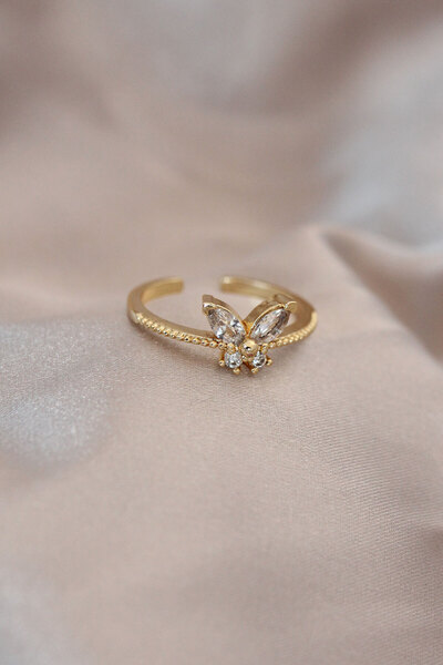 Epilons Adjustable Gold Color Metal Zircon Stone and Crystal Stone Model Ring...