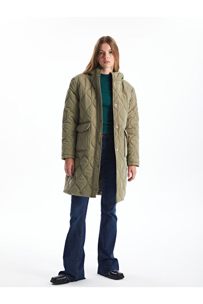 LC Waikiki Γυναικείο πουπουλένιο παλτό με κουκούλα LCW Vision Khaki