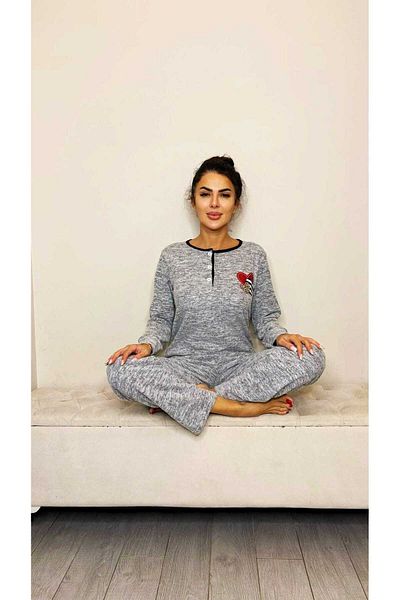 altınok fashion Gray 3 Button Pajamas Set