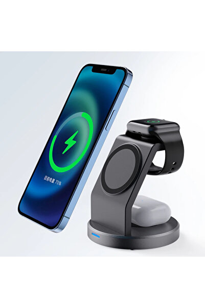 Choice حامل شاحن لاسلكي مغناطيسي 3 في 1 باللون الأسود لأجهزة iPhone 15 14 13 ...