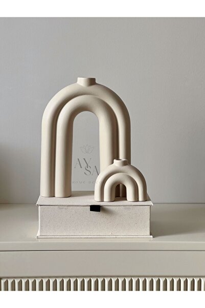 AYSA HOME DECOR Seramik Bej N Vazo ve Şamdan Takım