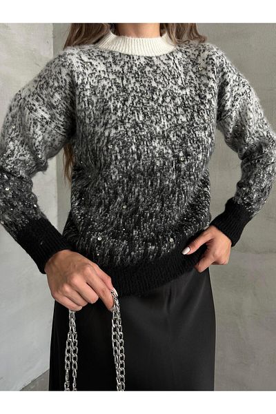 SEDA FİDAN Pulover moale cu model de zăpadă cu detaliu de piatră de culoare antracit