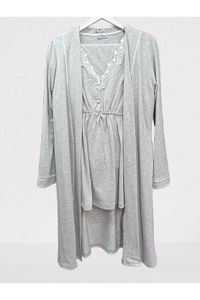 by İGP Pregnant Maternity Pajamas Set with Lace Detailed Dressing Gown