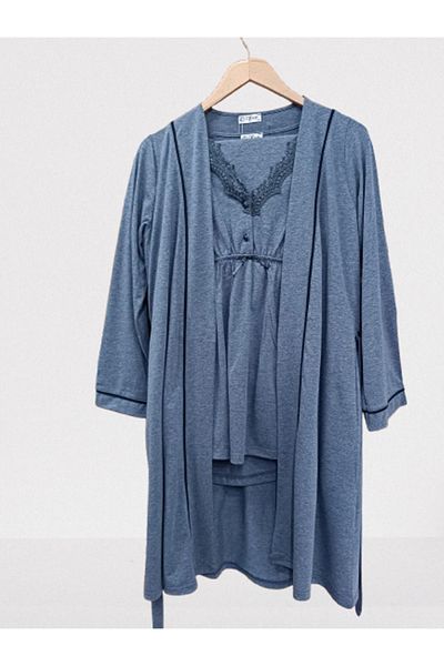 by İGP Pregnant Maternity Pajamas Set with Lace Detailed Dressing Gown