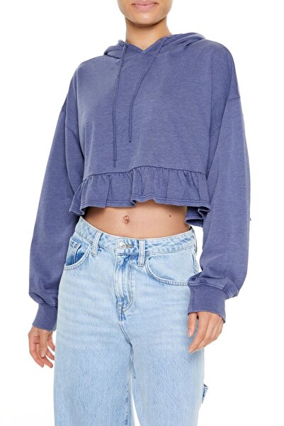 Forever 21 Crop Fırfırlı Kapüşonlu Sweatshirt