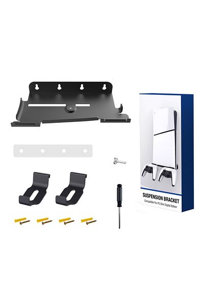 JOCESTYLE 1set Wall Mounted Console Stand For Ps5 Slim Holder With 2 Controller Mounts Vertical Stand Storage