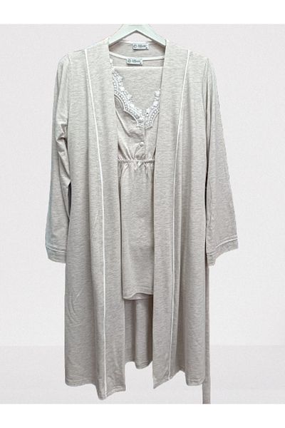by İGP Pregnant Maternity Pajamas Set with Lace Detailed Dressing Gown