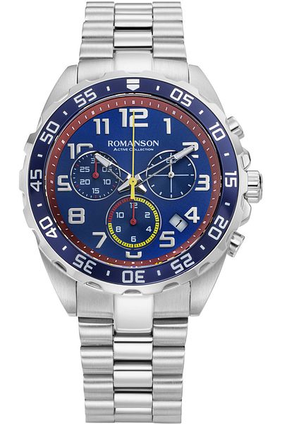 Romanson Am0001Hmwwa42W Sapphire Glass Swiss Quartz Steel Case Steel Band Chronometer Men's Wristwatch