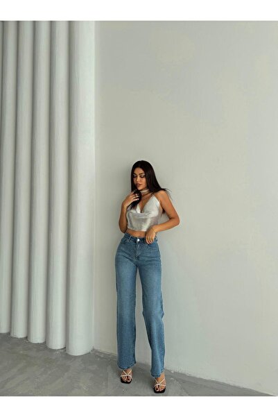 Butik ÖNÜ TAŞLI MAVİ LİKRALI KOT PANTOLON