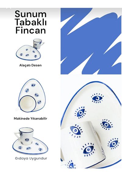 Ganita home 100 Cc 2-Piece Coffee Cup - Alaçatı Patterned Cup with Presentation Plate