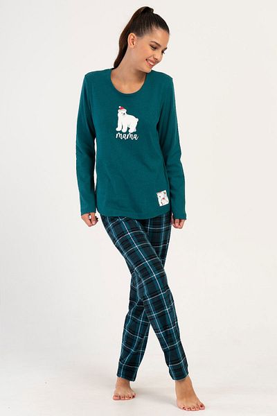 VİENETTA Cotton Women's Interlock Long Sleeve Pajama Set, 403371