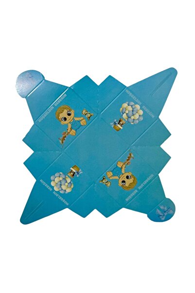ALYA -BUTIK Mavi Bebek Baskılı Lokum Kutusu Hoş Geldin Bebeğim Yazılı 25 adet