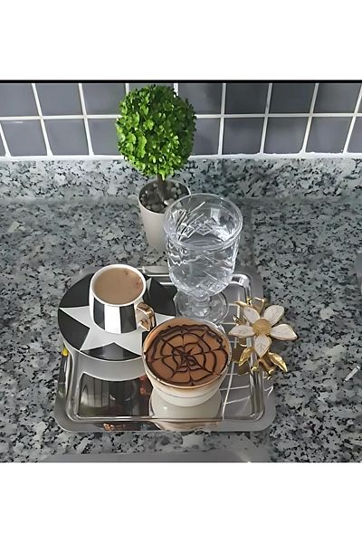 Yaren Style 3-Piece Luxury Coffee Presentation Tray |   Silver Lily Floral