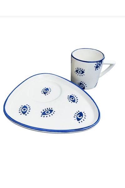 Ganita home 100 Cc 2-Piece Coffee Cup - Alaçatı Patterned Cup with Presentation Plate