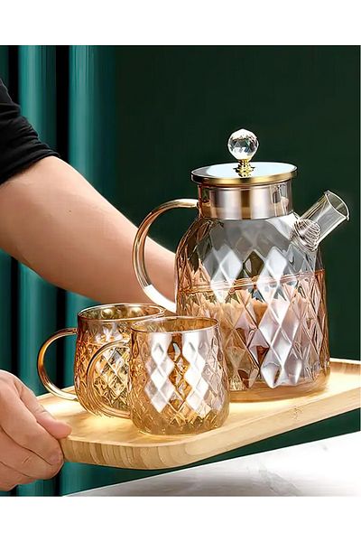 Skygo Embossed Bamboo Lid Borosilicate Glass Teapot 1500ml Royaleks-CM-2005