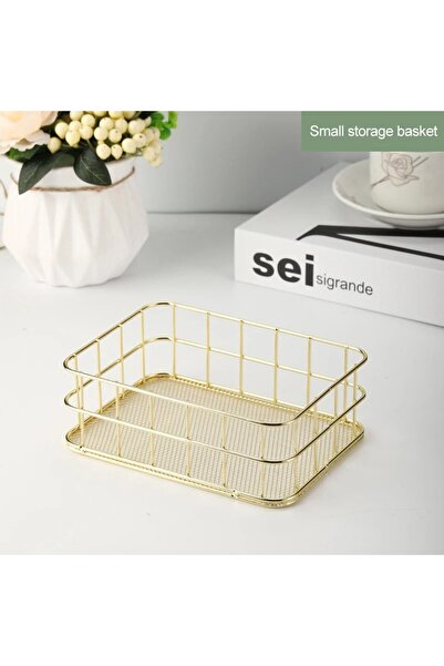 Choice Small Gold Nordic Iron storage Basket jewelry organizer Gold Office Desktop Sundries Makeup Brushes