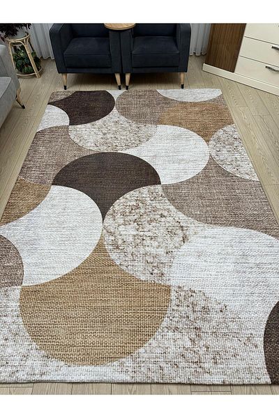 ALLGELSİN 6m2 Meter Square Washable Carpet Cover - 200x300cm, Elastic Bottom, Modern Striped