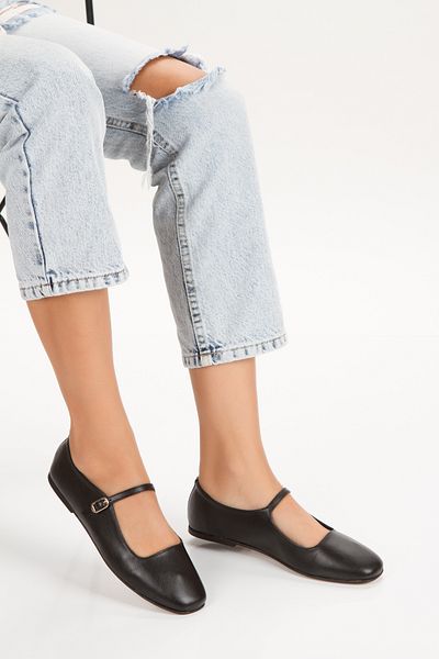 ezmoda shoes Black Skin Leather Shoes Ballerinas