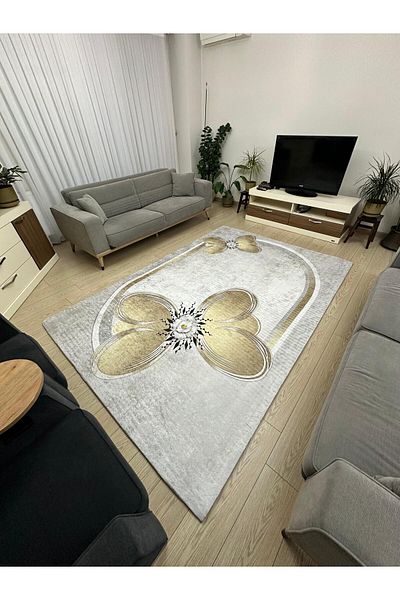 ALLGELSİN 6m2 Meter Square Washable Carpet Cover - 200x300cm, Elastic Bottom, Modern Striped