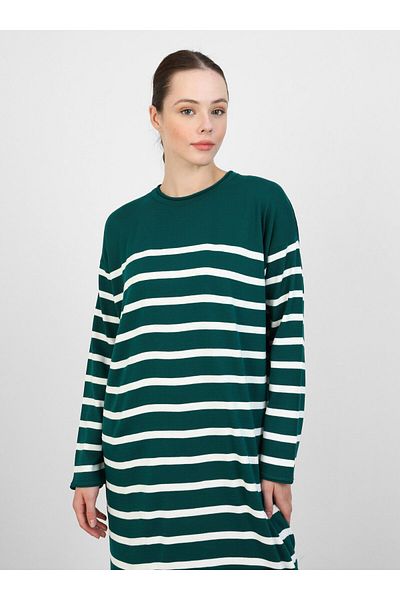 Benin Ριγέ Crew Neck Basic Knitwear Hijab Φόρεμα - Emerald - Benin