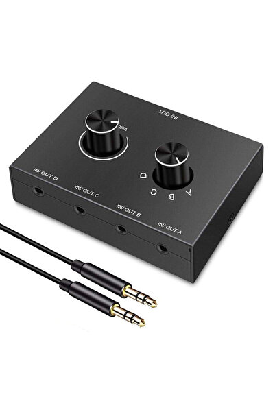 Choice مفتاح صوتي أسود رباعي الاتجاهات بمقبس 3.5 ملم، صندوق مقسم صوت ستيريو ث...