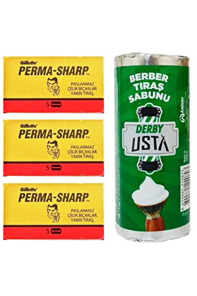 Permasharp Jilet 15 Adet (3x 5'li Kutu), Derby Tıraş Sabunu 75 gram