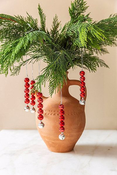Emtory Home Bell Model Red |   5 Pieces of Red Tree Ornament with Bell Beads - Christmas Ornament