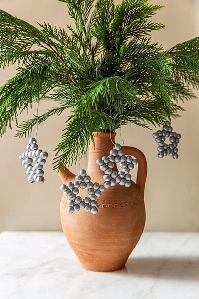 Emtory Home Διακοσμητικό Ασημένιο Αστέρι 7cm - 5 Τεμάχια με Ξύλινες Χάντρες
