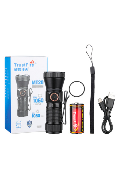 Choice 16340 مصباح يدوي ثابت التركيز أسود CP.MT20 Trustfire MT20 EDC بقوة 1050 لومن، محمول وقابل لإعادة الشحن بتقنية LED