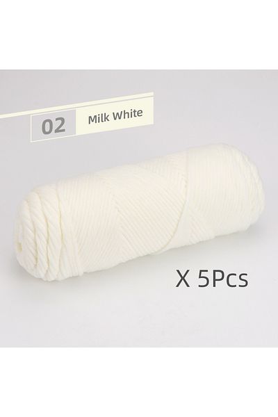 Choice 02 Milk White 5 Pcs Cotton Select Yarn 17.63oz/500g, Light Worsted Thick Yarn For Knitting Baby Wool
