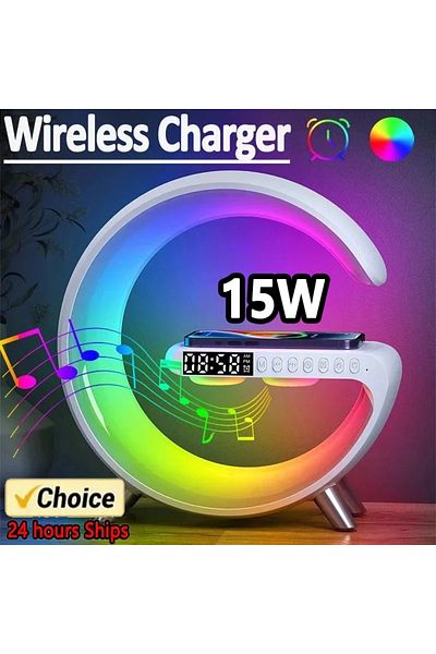 Choice Multifunction Wireless Charger Pad Stand Speaker TF RGB Night Light 15W Fast Charging Station for...