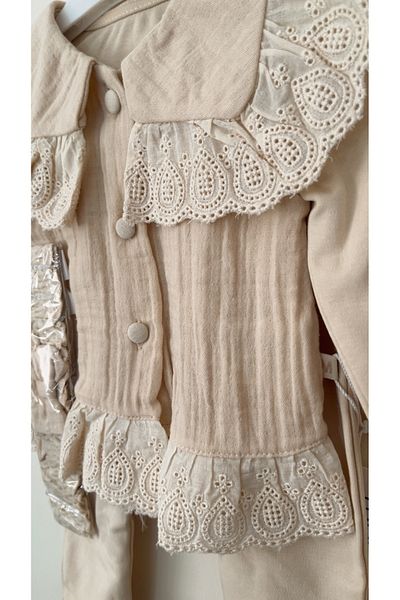 Mymio Embroidered Muslin Baby Girl Top and Bottom Set, Hospital Exit
