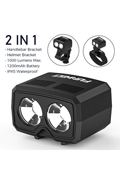 Choice مصباح دراجة أسود 2 في 1، مقاوم للماء، بقوة 1000 لومن، يُثبّت على المقو...