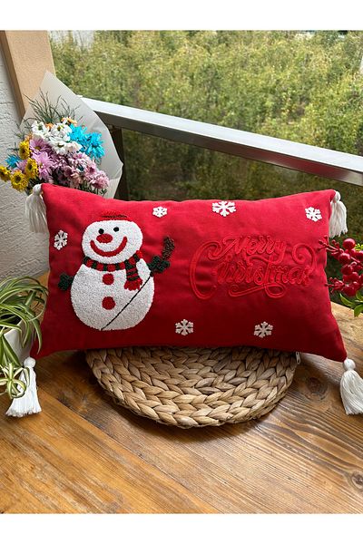 en gözde home New Year Christmas Themed Punch Embroidered Throw Pillow Cover